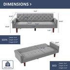 Divano letto futon in velluto da 74 pollici, divanetto convertibile con schienale regolabile, divano letto con gambe affusolate in legno per piccoli spazi