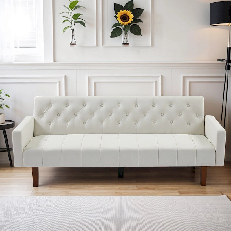 Divano letto futon in velluto da 74 pollici, divanetto convertibile con schienale regolabile, divano letto con gambe affusolate in legno per piccoli spazi