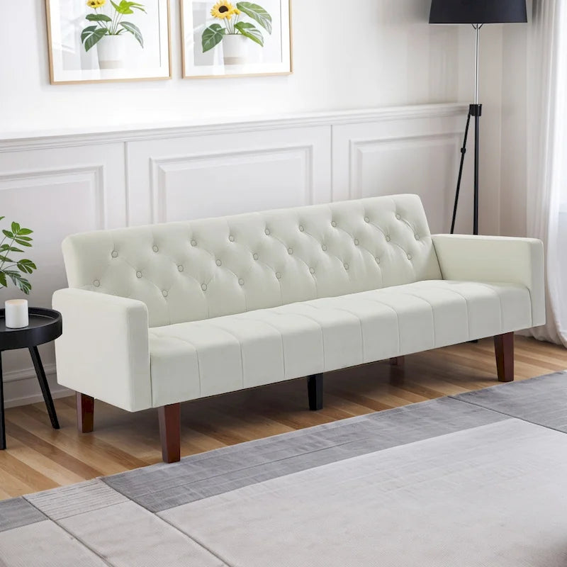 Divano letto futon in velluto da 74 pollici, divanetto convertibile con schienale regolabile, divano letto con gambe affusolate in legno per piccoli spazi