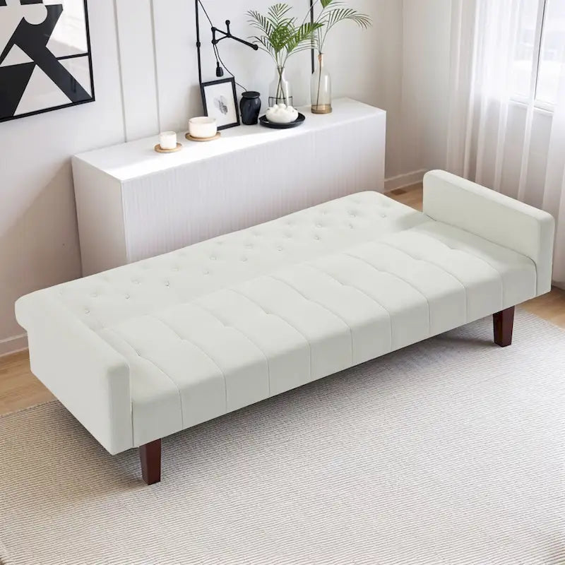Divano letto futon in velluto da 74 pollici, divanetto convertibile con schienale regolabile, divano letto con gambe affusolate in legno per piccoli spazi