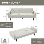 Divano letto futon in velluto da 74 pollici, divanetto convertibile con schienale regolabile, divano letto con gambe affusolate in legno per piccoli spazi