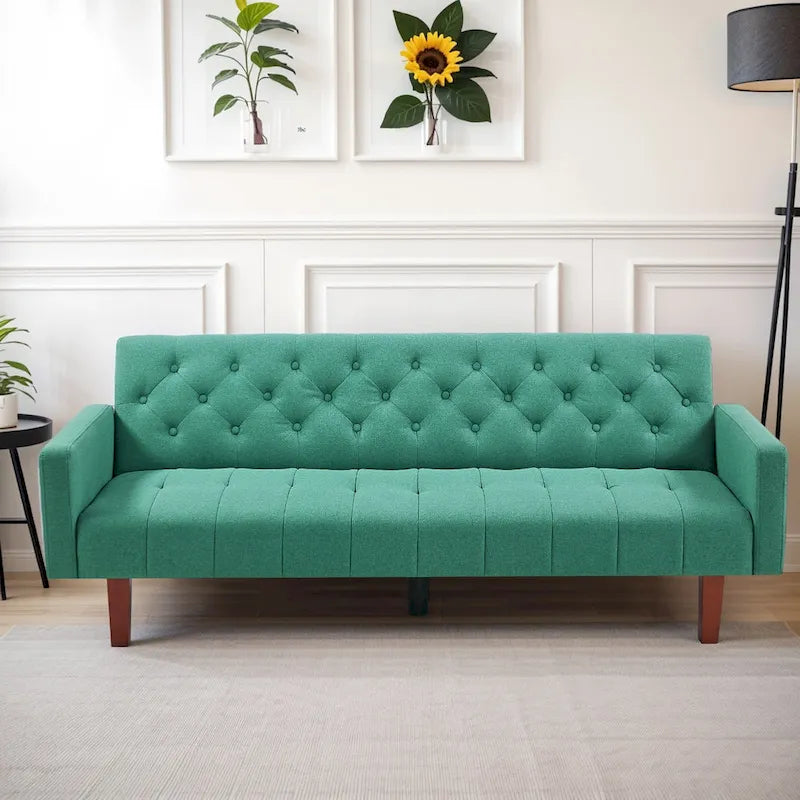 Divano letto futon in velluto da 74 pollici, divanetto convertibile con schienale regolabile, divano letto con gambe affusolate in legno per piccoli spazi