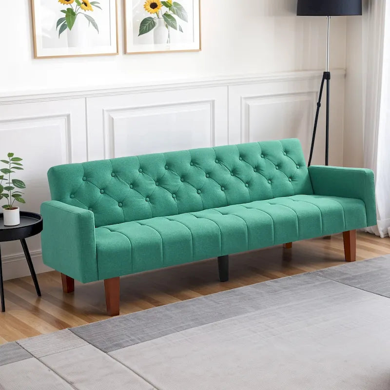 Divano letto futon in velluto da 74 pollici, divanetto convertibile con schienale regolabile, divano letto con gambe affusolate in legno per piccoli spazi