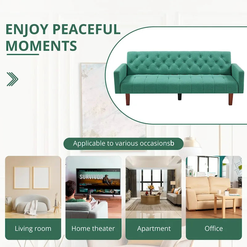 Divano letto futon in velluto da 74 pollici, divanetto convertibile con schienale regolabile, divano letto con gambe affusolate in legno per piccoli spazi