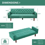 Divano letto futon in velluto da 74 pollici, divanetto convertibile con schienale regolabile, divano letto con gambe affusolate in legno per piccoli spazi
