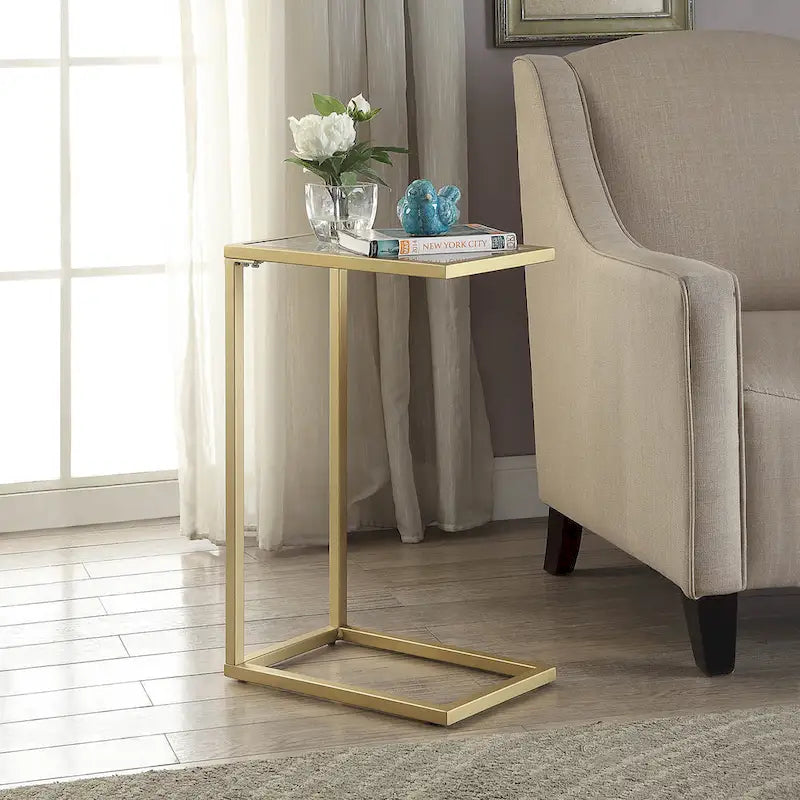 Carolina Living Aggie C-Form Accent Table - Harvest Oak Top - Aged Iron Base