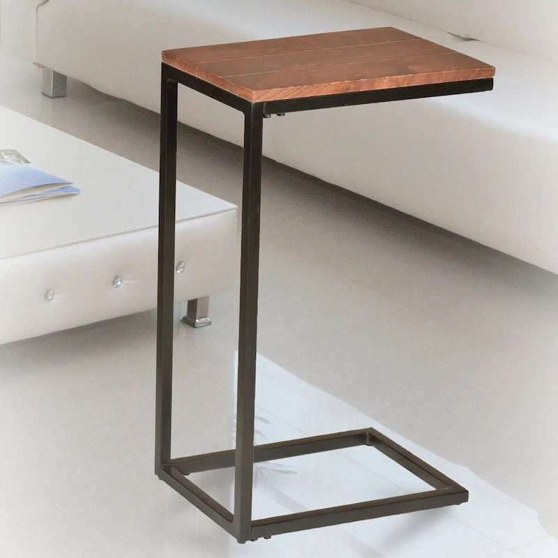 Carolina Living Aggie C-Form Accent Table - Harvest Oak Top - Aged Iron Base
