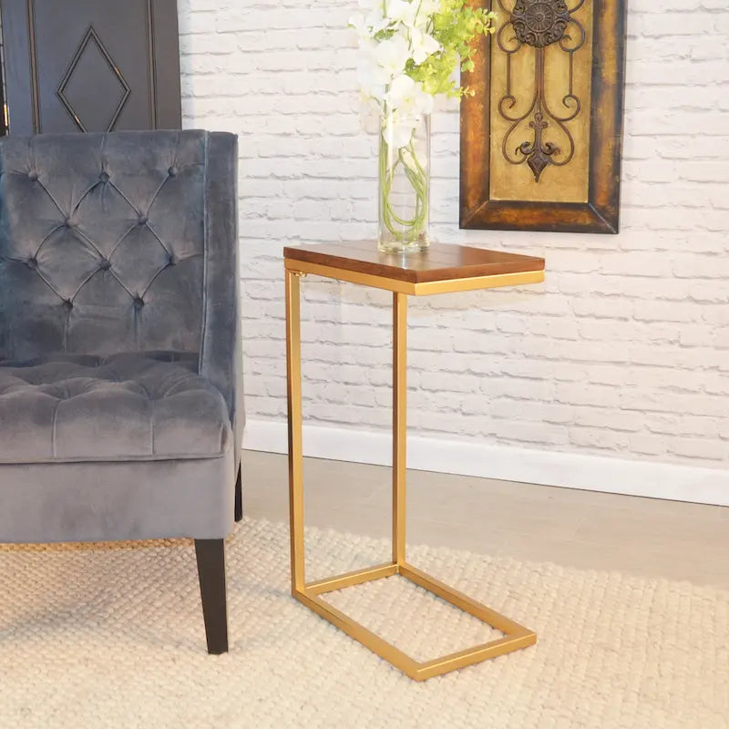 Carolina Living Aggie C-Form Accent Table - Harvest Oak Top - Aged Iron Base