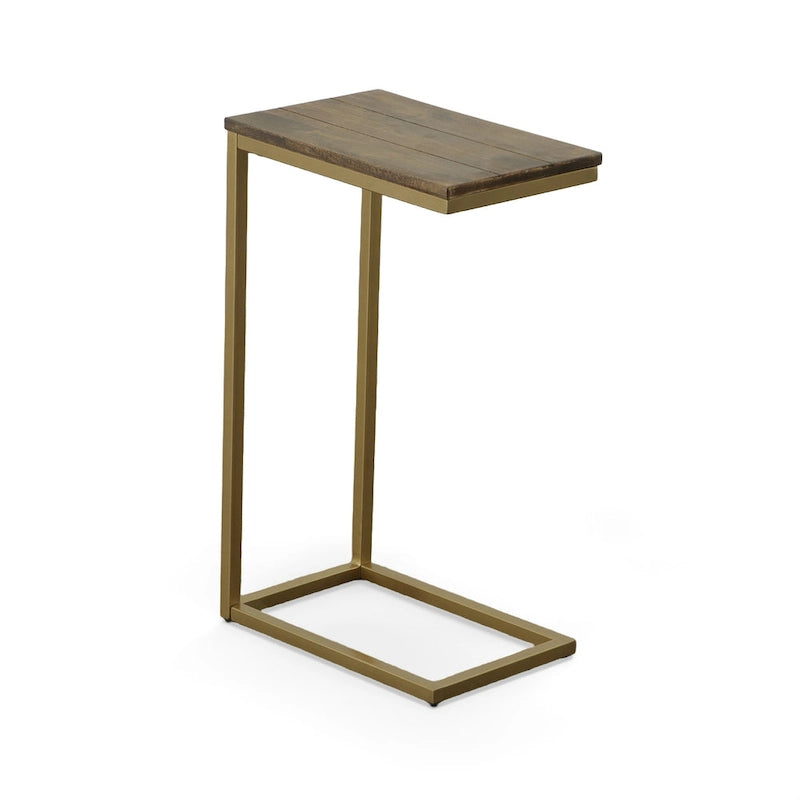 Carolina Living Aggie C-Form Accent Table - Harvest Oak Top - Aged Iron Base
