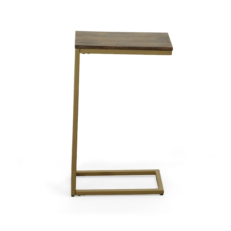 Carolina Living Aggie C-Form Accent Table - Harvest Oak Top - Aged Iron Base