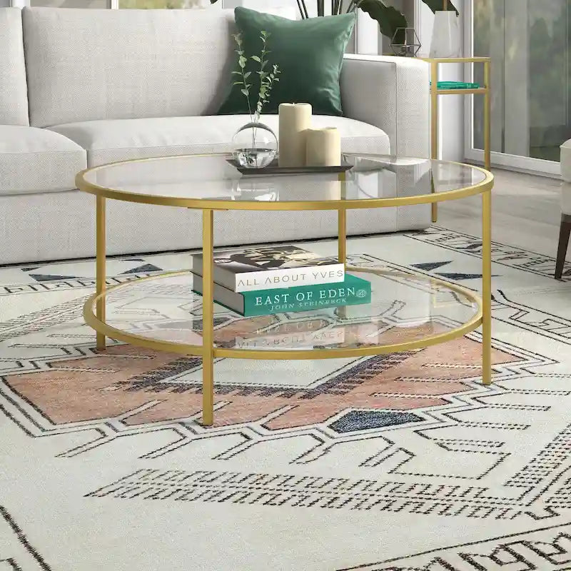 Sivil 36 Wide Round Coffee Table with Glass Top - 36 Wide