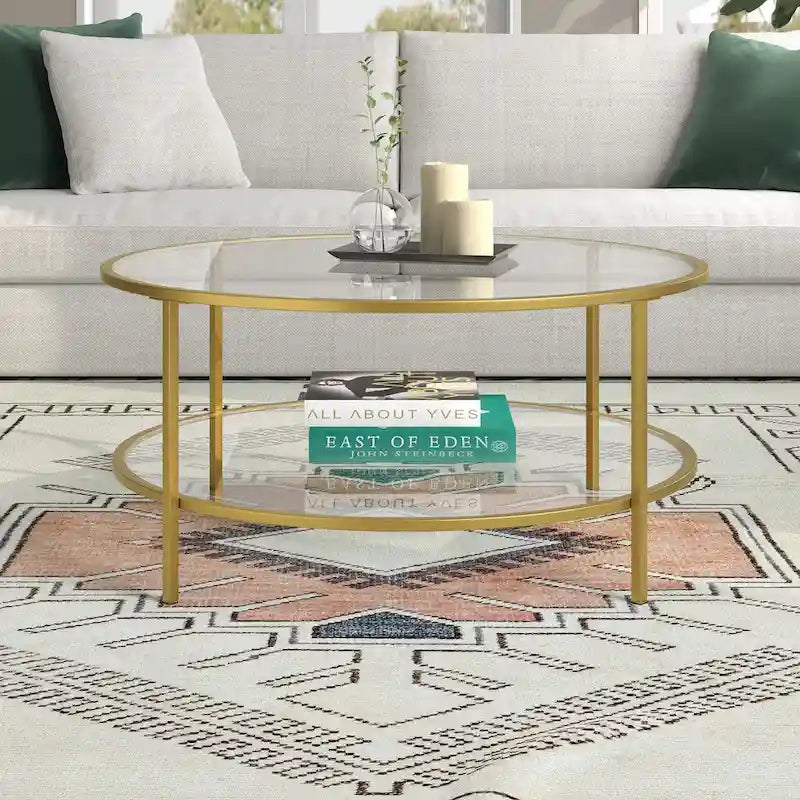 Sivil 36 Wide Round Coffee Table with Glass Top - 36 Wide
