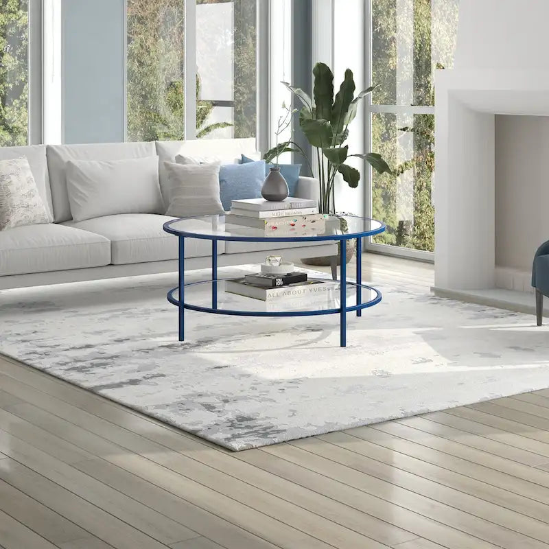 Sivil 36 Wide Round Coffee Table with Glass Top - 36 Wide