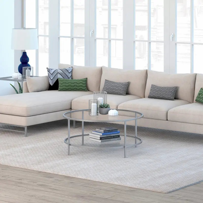 Sivil 36 Wide Round Coffee Table with Glass Top - 36 Wide