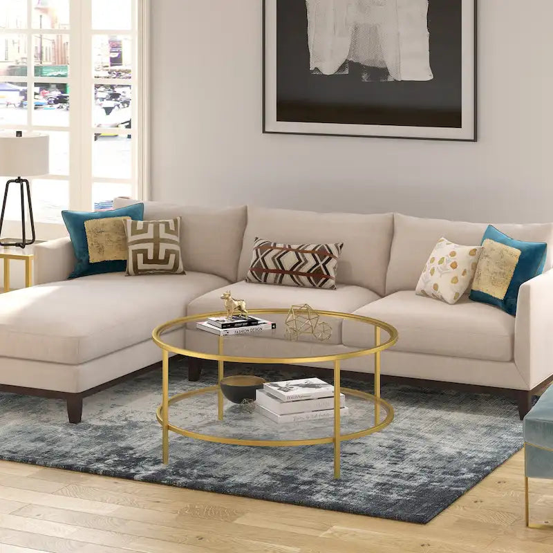 Sivil 36 Wide Round Coffee Table with Glass Top - 36 Wide