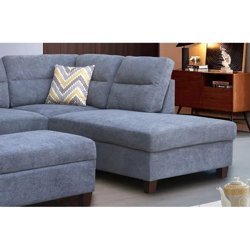 Diego 103.5 Fabric Sectional Sofa with Right Facing Chaise, Storage Ottoman, and 2 Accent Pillows