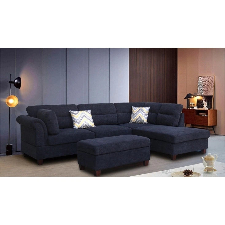 Diego 103.5 Fabric Sectional Sofa with Right Facing Chaise, Storage Ottoman, and 2 Accent Pillows