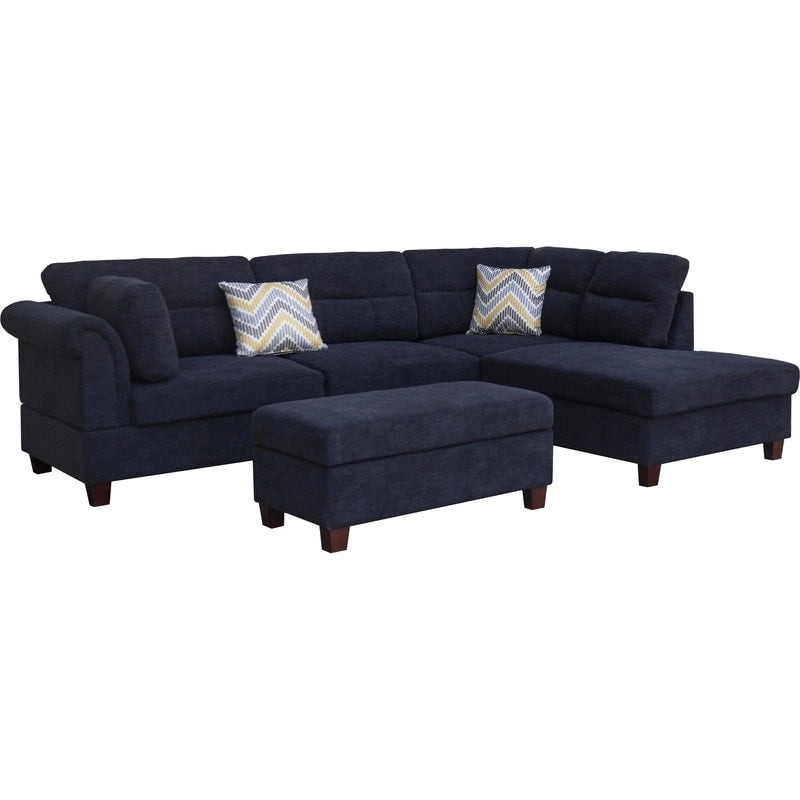 Diego 103.5 Fabric Sectional Sofa with Right Facing Chaise, Storage Ottoman, and 2 Accent Pillows