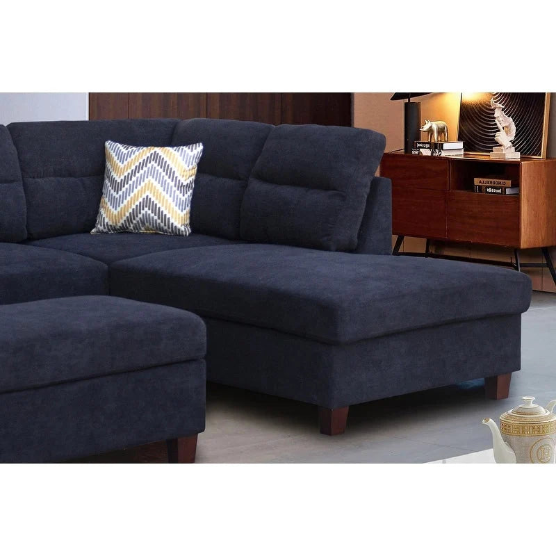 Diego 103.5 Fabric Sectional Sofa with Right Facing Chaise, Storage Ottoman, and 2 Accent Pillows