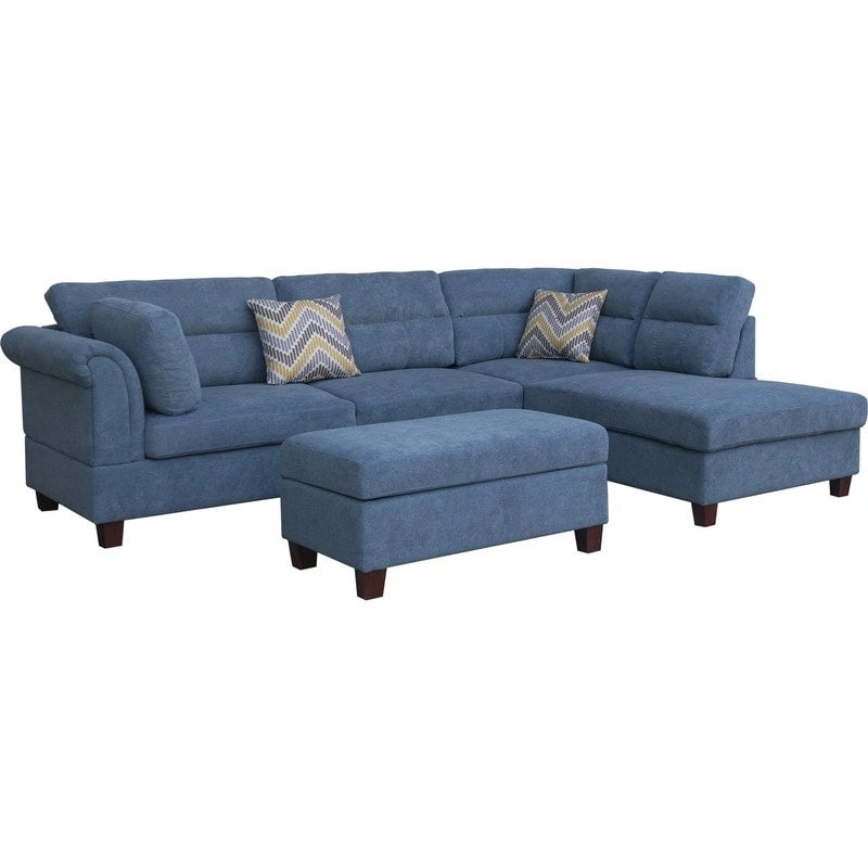 Diego 103.5 Fabric Sectional Sofa with Right Facing Chaise, Storage Ottoman, and 2 Accent Pillows