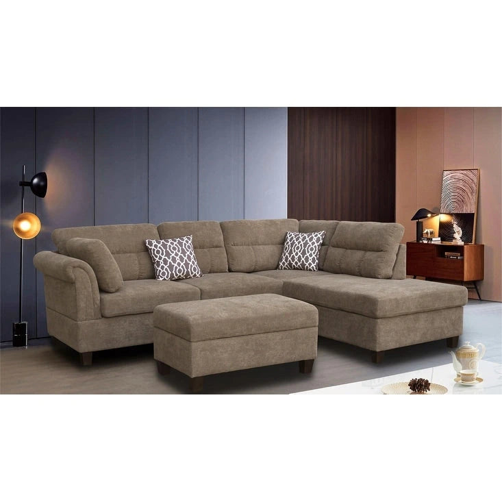 Diego 103.5 Fabric Sectional Sofa with Right Facing Chaise, Storage Ottoman, and 2 Accent Pillows