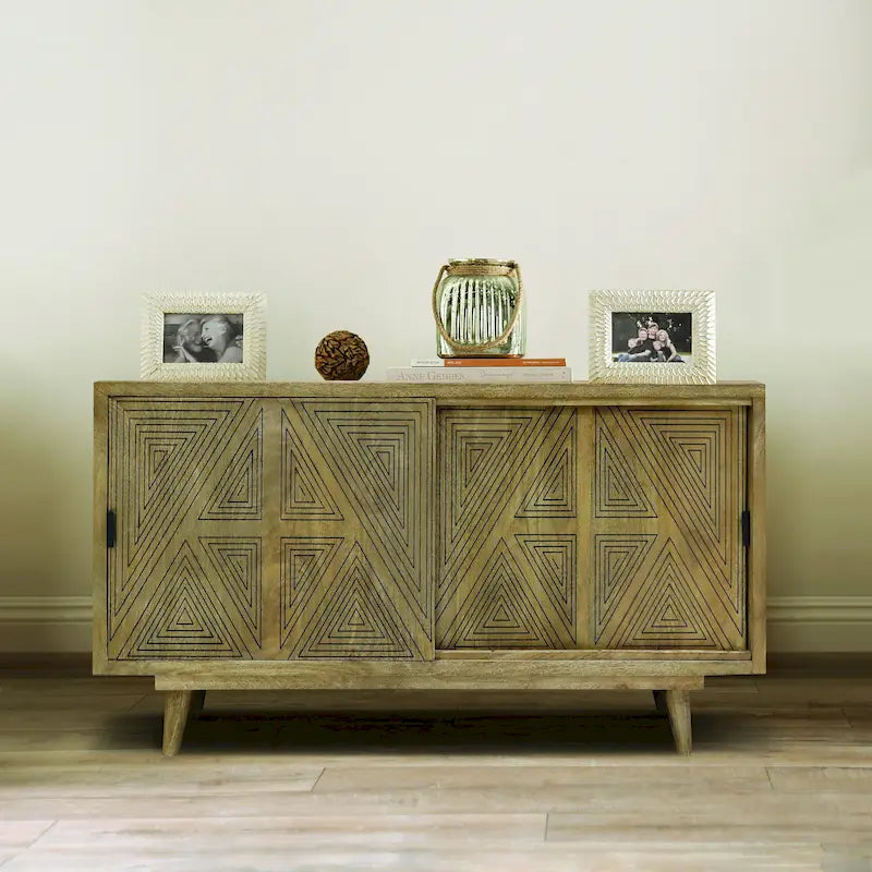 Madia Bidi in legno massello stile Mid-Century Modern a 2 ripiani di Furniture of America