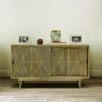 Madia Bidi in legno massello stile Mid-Century Modern a 2 ripiani di Furniture of America