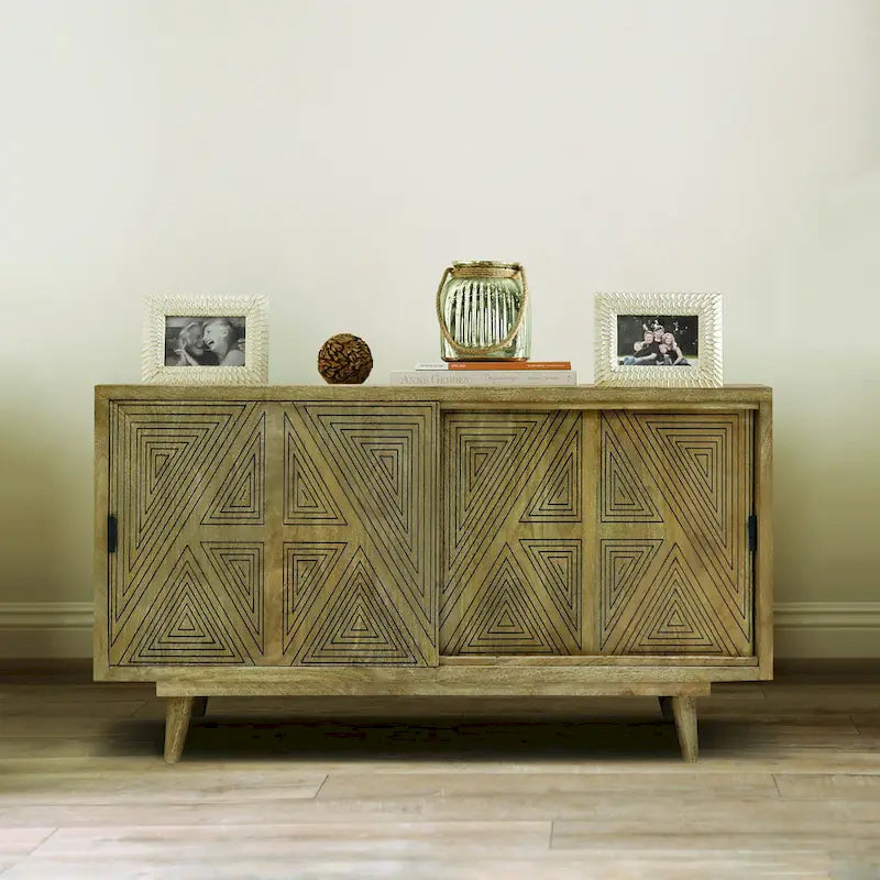 Madia Bidi in legno massello stile Mid-Century Modern a 2 ripiani di Furniture of America