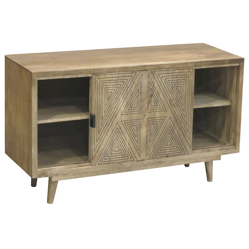 Madia Bidi in legno massello stile Mid-Century Modern a 2 ripiani di Furniture of America