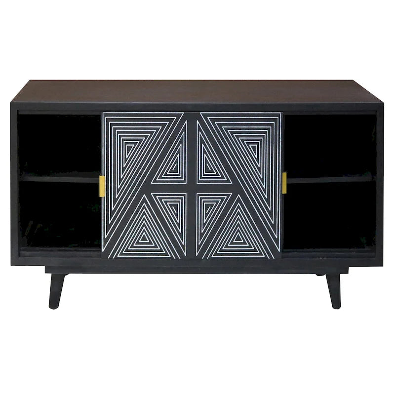 Madia Bidi in legno massello stile Mid-Century Modern a 2 ripiani di Furniture of America