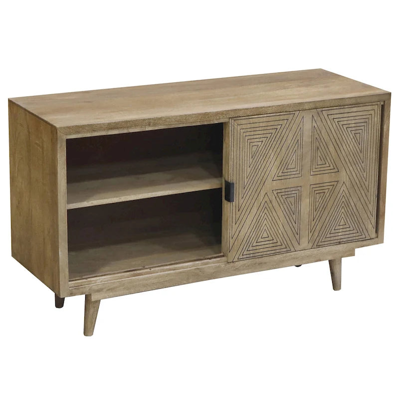Madia Bidi in legno massello stile Mid-Century Modern a 2 ripiani di Furniture of America