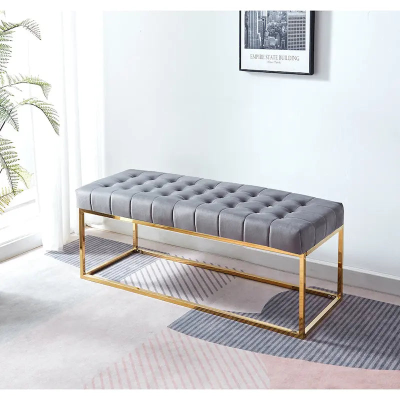 Porthos Home Wenn Tufted Velvet Bench with Gold Chrome Legs