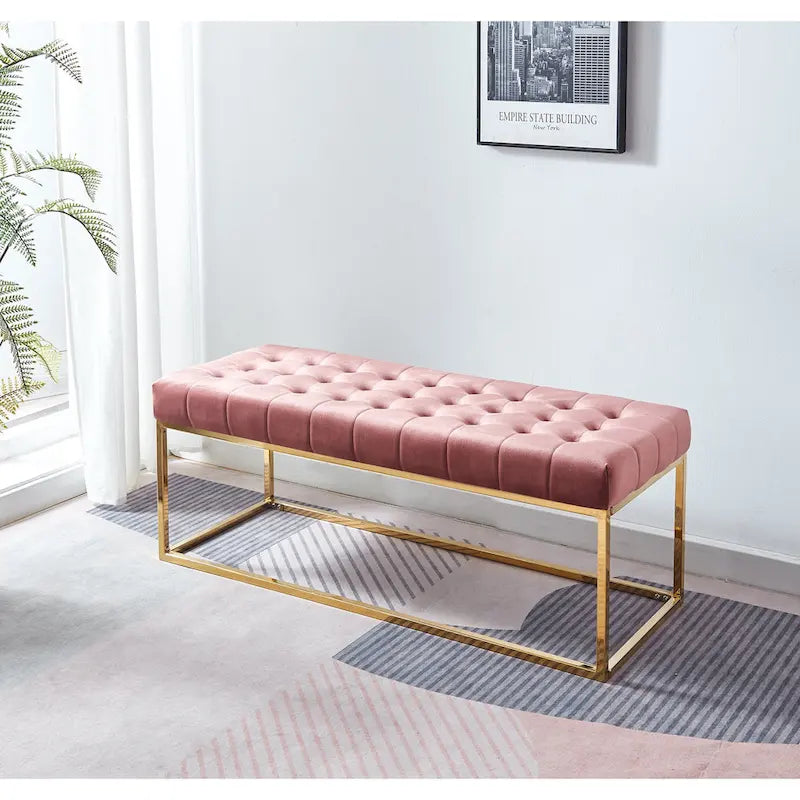 Porthos Home Wenn Tufted Velvet Bench with Gold Chrome Legs
