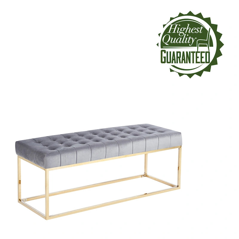 Porthos Home Wenn Tufted Velvet Bench with Gold Chrome Legs