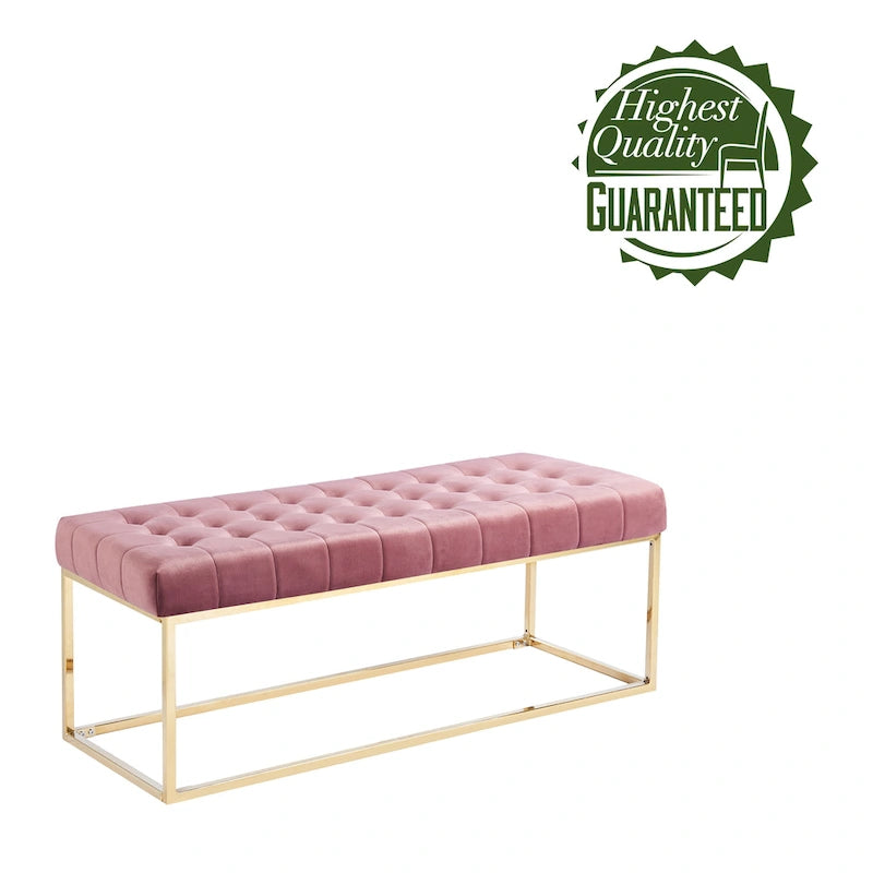 Porthos Home Wenn Tufted Velvet Bench with Gold Chrome Legs
