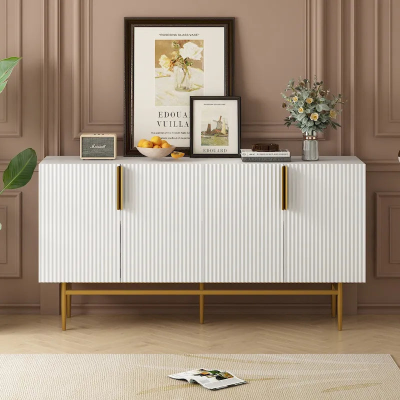 White 4-Door Sideboard with Gold Handles - 60 Inch