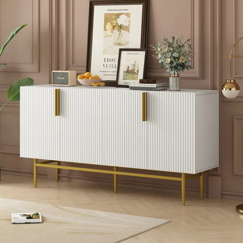 White 4-Door Sideboard with Gold Handles - 60 Inch