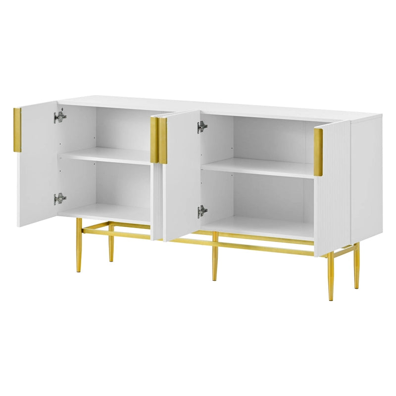 White 4-Door Sideboard with Gold Handles - 60 Inch