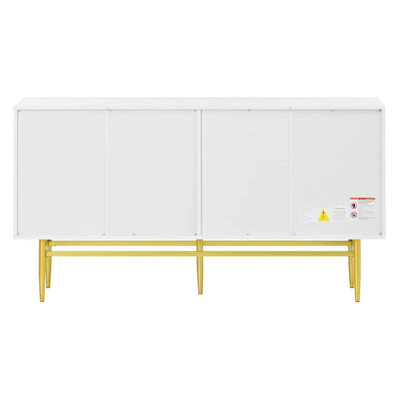 White 4-Door Sideboard with Gold Handles - 60 Inch