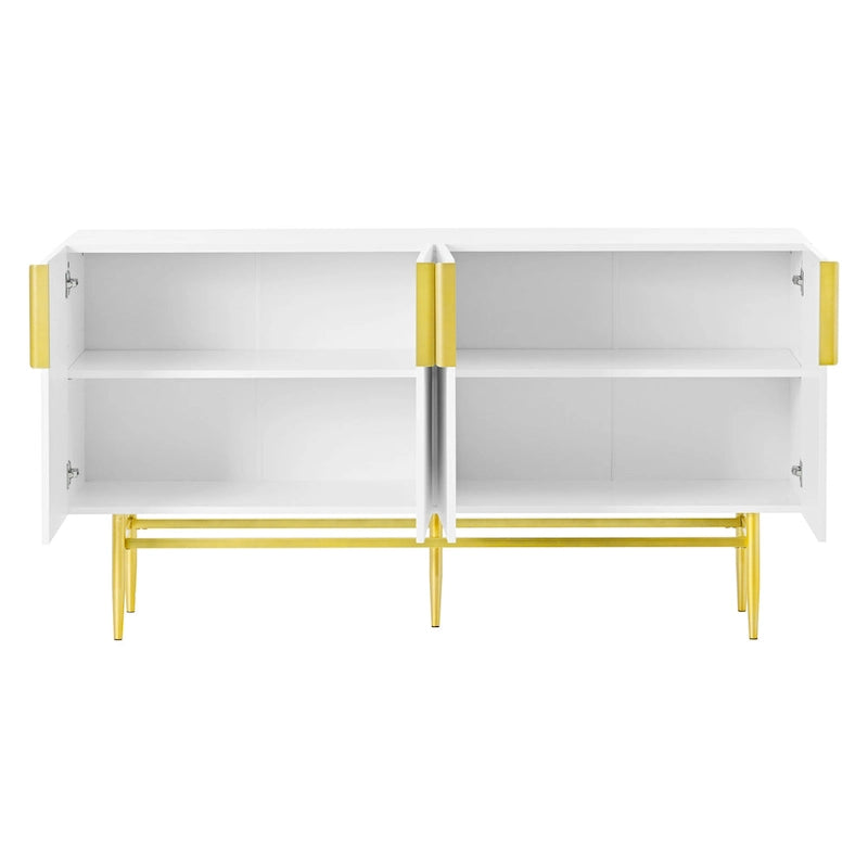 White 4-Door Sideboard with Gold Handles - 60 Inch
