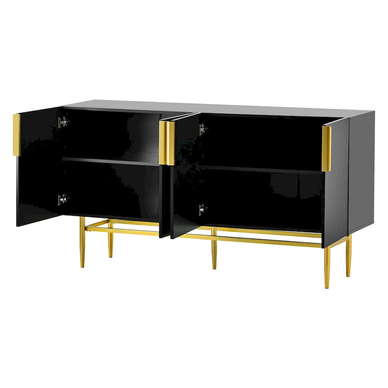 White 4-Door Sideboard with Gold Handles - 60 Inch
