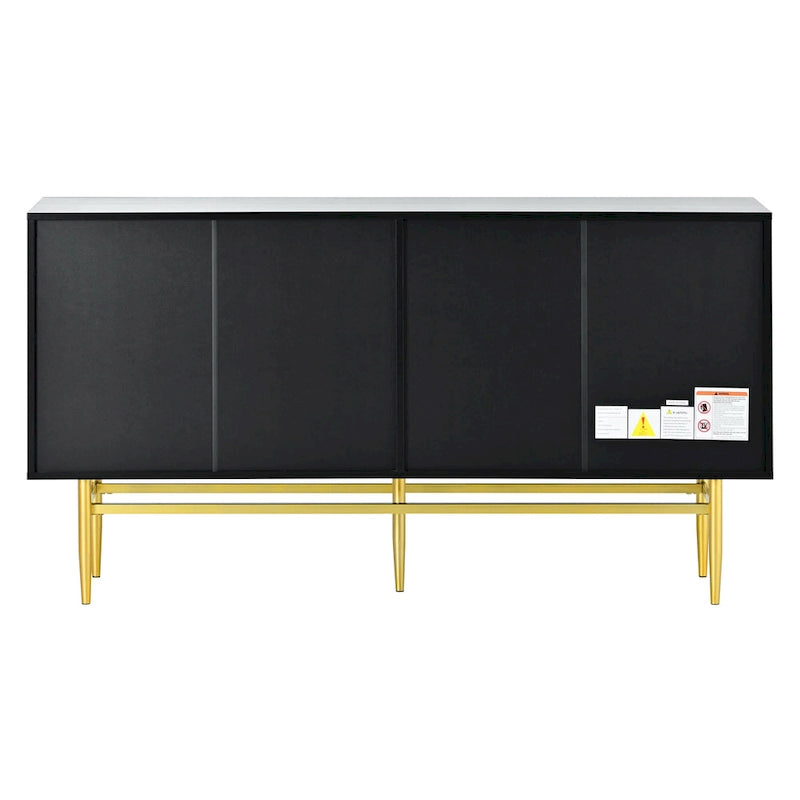 White 4-Door Sideboard with Gold Handles - 60 Inch