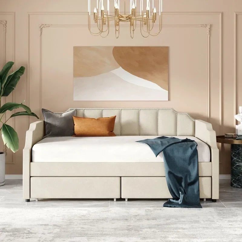 Upholstered Twin Daybed with Storage Drawers