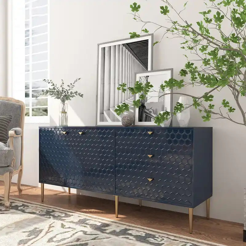 Mobile TV/credenza a 2 ante con gambe dorate