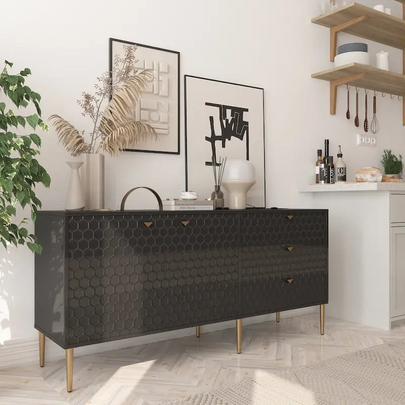 Mobile TV/credenza a 2 ante con gambe dorate