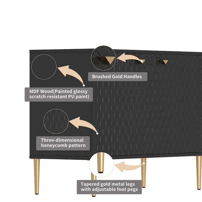 Mobile TV/credenza a 2 ante con gambe dorate