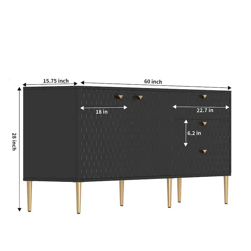 Mobile TV/credenza a 2 ante con gambe dorate