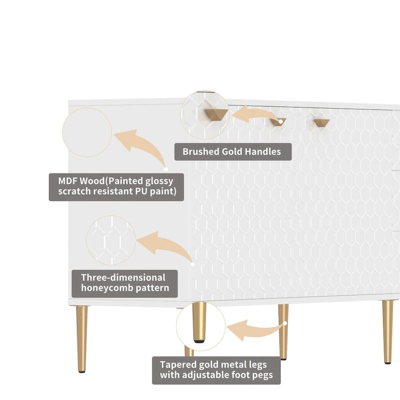 Mobile TV/credenza a 2 ante con gambe dorate
