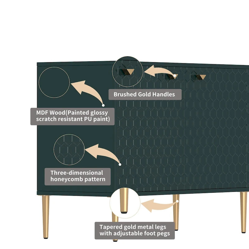 Mobile TV/credenza a 2 ante con gambe dorate