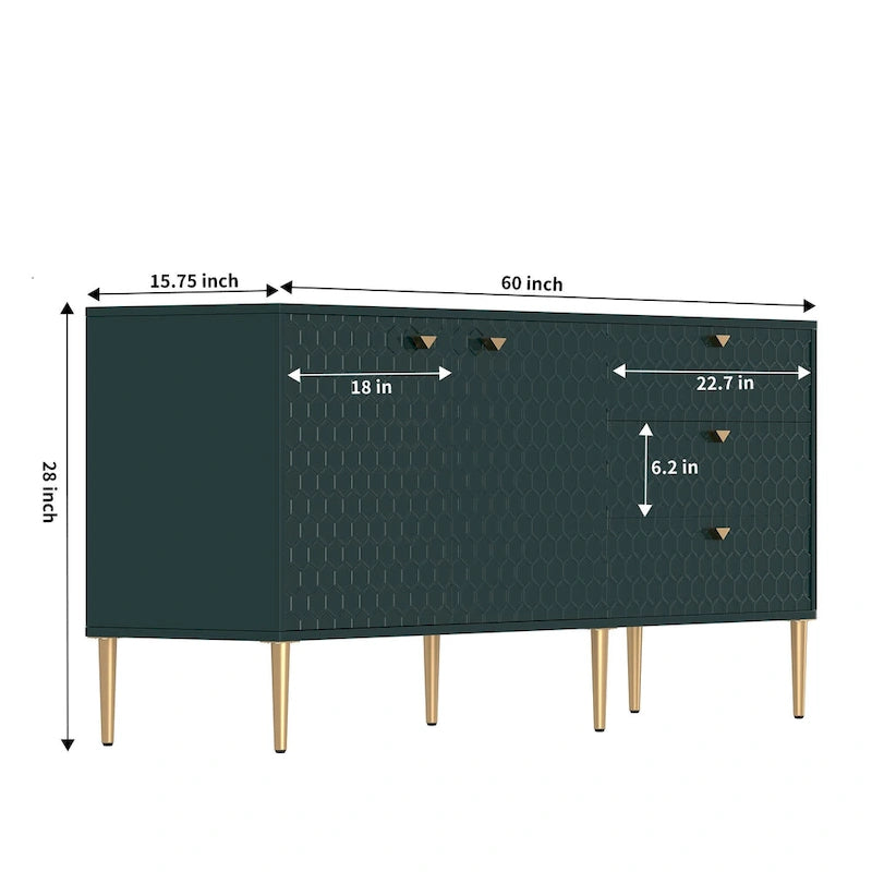 Mobile TV/credenza a 2 ante con gambe dorate